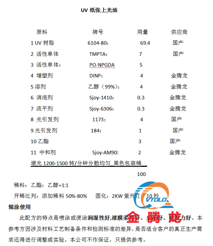 UV紙張上光油